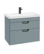 FREYA Wall Hung 80cm Two Drawer Unit Matt Coral Green &amp; Handles image
