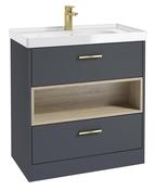 MALMO Floorstanding 80cm Two Drawer Unit Matt Night Sky Blue &amp; Handles image