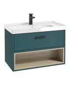 MALMO Wall Hung 80cm Single Drawer Unit Matt Ocean Blue &amp; Handle image