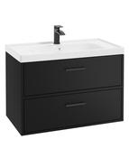FINLAND Wall Hung 80cm Two Drawer Unit Matt Black &amp; Handles image