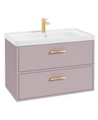 FINLAND Wall Hung 80cm Two Drawer Unit Matt Cashmere Pink &amp; Handles image