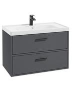 FINLAND Wall Hung 80cm Two Drawer Unit Matt Midnight Grey &amp; Handles image