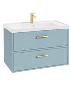 FINLAND Wall Hung 80cm Two Drawer Unit Matt Morning Sky Blue &amp; Handles