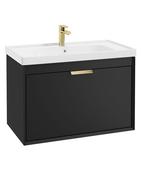 FJORD Wall Hung 80cm Two Drawer Unit Matt Black &amp; Handles image