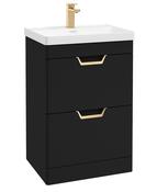 FREYA Floorstanding 60cm Two Drawer Unit Matt Black &amp; Handles image