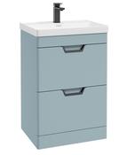 FREYA Floorstanding 60cm Two Drawer Unit Matt Morning Sky Blue &amp; Handles image