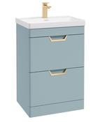 FREYA Floorstanding 60cm Two Drawer Unit Matt Morning Sky Blue &amp; Handles image
