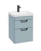 FREYA Wall Hung 50cm Two Drawer Unit Matt Morning Sky Blue &amp; Handles image