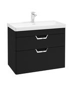 FREYA Wall Hung 80cm Two Drawer Unit Matt Black &amp; Handles image