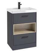 MALMO Floorstanding 60cm Two Drawer Unit Matt Night Sky Blue &amp; Handles image