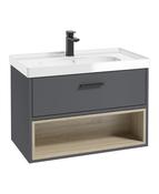 MALMO Wall Hung 80cm Single Drawer Unit Matt Midnight Grey &amp; Handle image