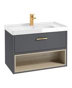 MALMO Wall Hung 80cm Single Drawer Unit Matt Midnight Grey &amp; Handle image