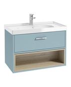 MALMO Wall Hung 80cm Single Drawer Unit Matt Morning Sky Blue &amp; Handle image