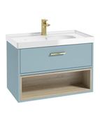 MALMO Wall Hung 80cm Single Drawer Unit Matt Morning Sky Blue &amp; Handle image