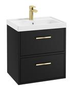 FINLAND Wall Hung 50cm Two Drawer Unit Matt Black &amp; Handles image
