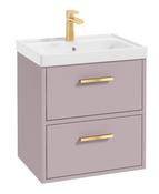 FINLAND Wall Hung 50cm Two Drawer Unit Matt Cashmere Pink &amp; Handles image