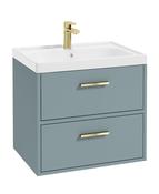 FINLAND Wall Hung 60cm Two Drawer Unit Matt Coral Green &amp; Handles image