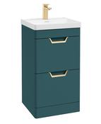 FREYA Floorstanding 50cm Two Drawer Unit Matt Ocean Blue &amp; Handles image