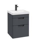 FREYA Wall Hung 50cm Two Drawer Unit Matt Night Sky Blue &amp; Chrome Handles image