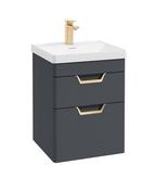 FREYA Wall Hung 50cm Two Drawer Unit Matt Night Sky Blue &amp; Chrome Handles image