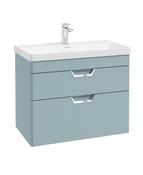 FREYA Wall Hung 80cm Two Drawer Unit Matt Morning Sky Blue &amp; Handles image