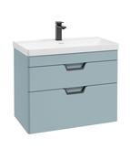 FREYA Wall Hung 80cm Two Drawer Unit Matt Morning Sky Blue &amp; Handles image