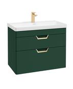 FREYA Wall Hung 80cm Two Drawer Unit Matt Wreath Green &amp; Handles image