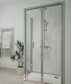 SONAS Strata Round Thermostatic Shower &amp; Strata Bi- Fold Shower Door &amp; Kristal Low Profile Square Shower Tray &amp; Sonas Safe Seal 2m Roll (FREE) Bundle image