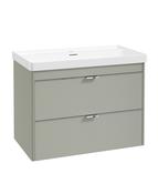 SONAS Lumiere Wall Hung 80cm Two Drawer Vanity Unit-Reed Basin Lakeside Sage &amp; Handles
