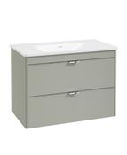 SONAS Lumiere Wall Hung 80cm Two Drawer Vanity Unit-Shadow Basin Lakeside Sage &amp; Handles