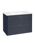 SONAS Lumiere Wall Hung 80cm Two Drawer Vanity Unit-Shadow Basin Cobalt Night &amp; Handles