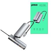Prevo C501R USB Type-C 4-In-1 Hub with USB Type-C, USB 3.0 x2, 4K HDMI, Gigabit Ethernet, PC, Laptop, Tablets, iPad, MacBook, iMac Compatible, Silver Metal Finish image
