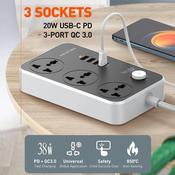 LDNIO 3 GANG 2mtr Extension Cable &amp; 4 x USB PORTS Multi Function UK Power Strip with 3 AC Sockets (multi-country) + QC image