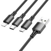 Borofone phone charging Cable 3-in-1 BX72 for Lightning / Micro-USB / USB-C, 1m, current up to 2A.