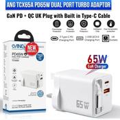 ANG TCX65A PD65W Dual Port GaN Charger With Built In Type C Cable image