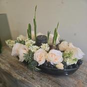 Black Oval Ball Bowl with Spring Flowers