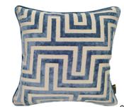 Blue and Off White Velvet Labyrinth Cushion