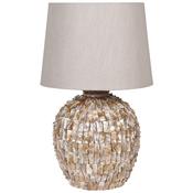 Mother of Pearl Effect Round Table Lamp with Linen Shade