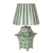 Green Metal Ikat Table Lamp with Scalloped Metal Shade