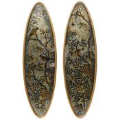 The Songbird Pair – Set of 2 Oval Glass Wall Art