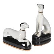 The Shelbourne Pair. Whippet Ornaments Standing and Sitting