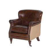 Denis – Vintage Leather and Linen Armchair image