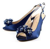 Lunar Sabrina Navy Blue Satin Slingback Court Shoe image