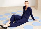 NAYA Wide leg flared trouser with seam detail in navy image