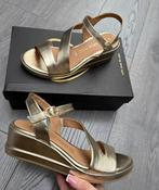 Marco Tozzi Gold Leather Wedge Heel Sandal image