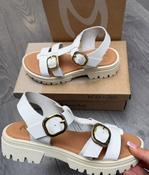 Marila White Leather Track Sandal with Gold Buckles image