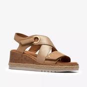 Clarks tan wedge leather sandal image