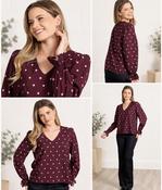 Rant and Rave Sophia Top in Burgundy Dot