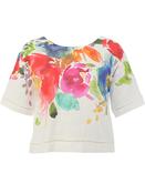 DOLCEZZA cropped linen top with floral print
