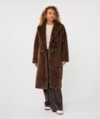 Esqualo Faux Fur Long Coat with slit pockets in Cocoa image